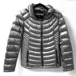 Calvin Klein packable down jacket, silver, medium